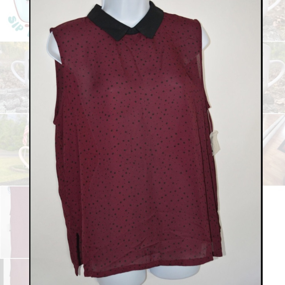 BONGO burgundy and black tank top blouse w/ collar